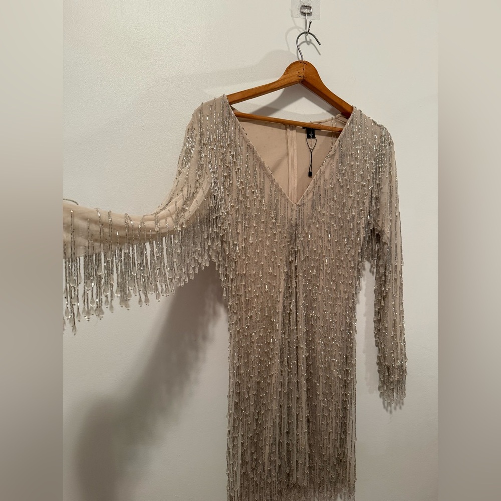 Nasty Gal Silver Sequin Long Sleeve Gown